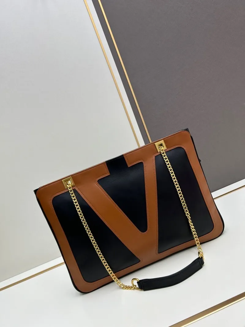 Valentino 0136 Black Brown Leather Chain Satchel Bag - Image 3