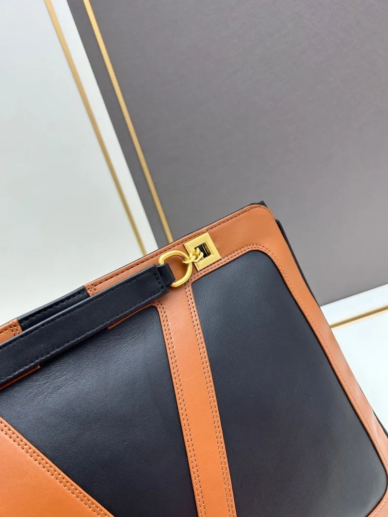 Valentino 0136 Black Brown Leather Chain Satchel Bag - Image 5