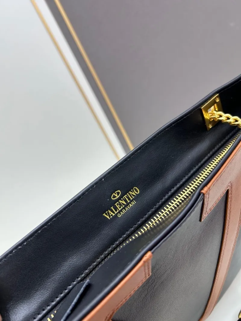 Valentino 0136 Black Brown Leather Chain Satchel Bag - Image 7
