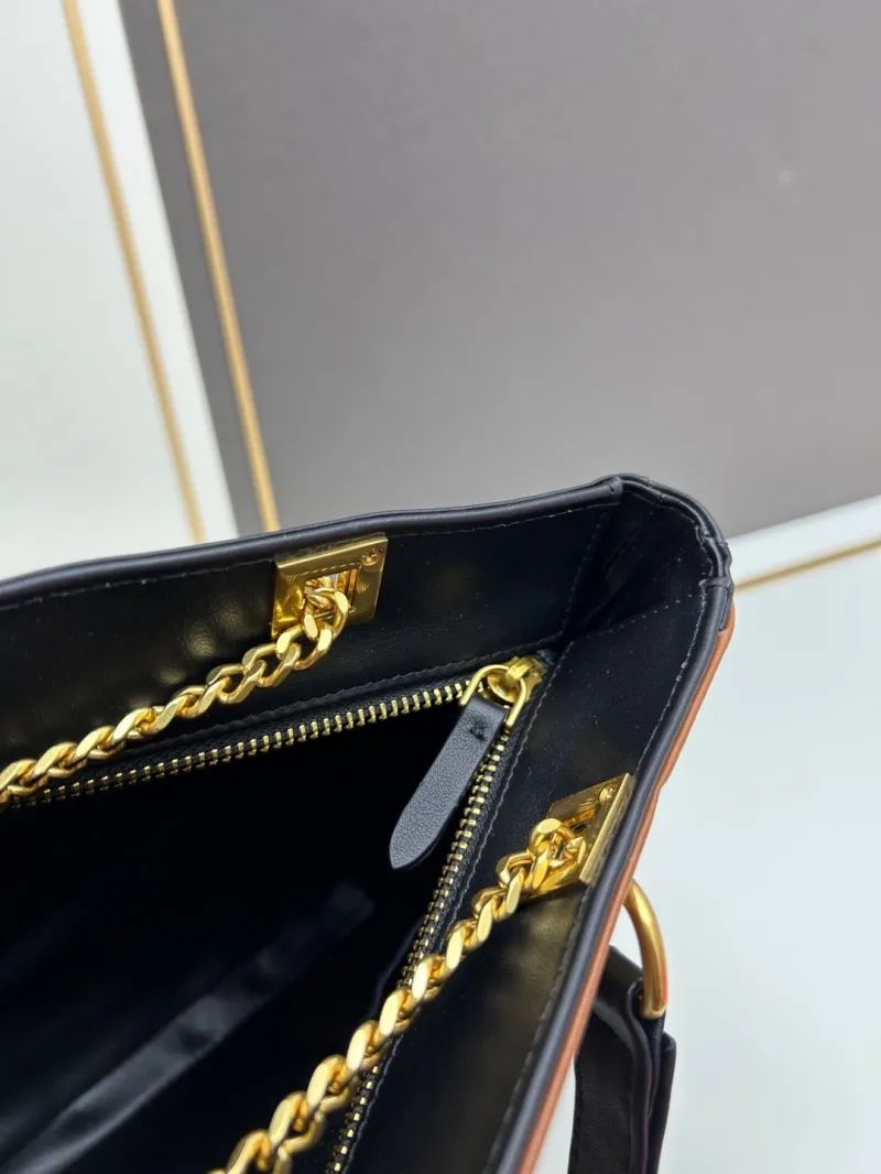 Valentino 0136 Black Brown Leather Chain Satchel Bag - Image 9