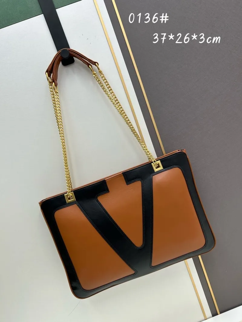 Valentino 0136 Brown Black Leather Chain Satchel Bag