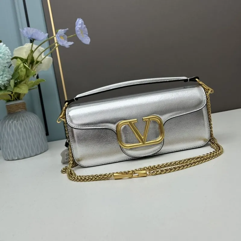 Valentino Silver Leather Chain Satchel Bag