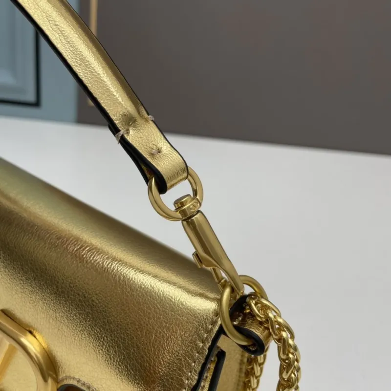 Valentino Small Gold Leather Satchel Bag 507 - Image 6