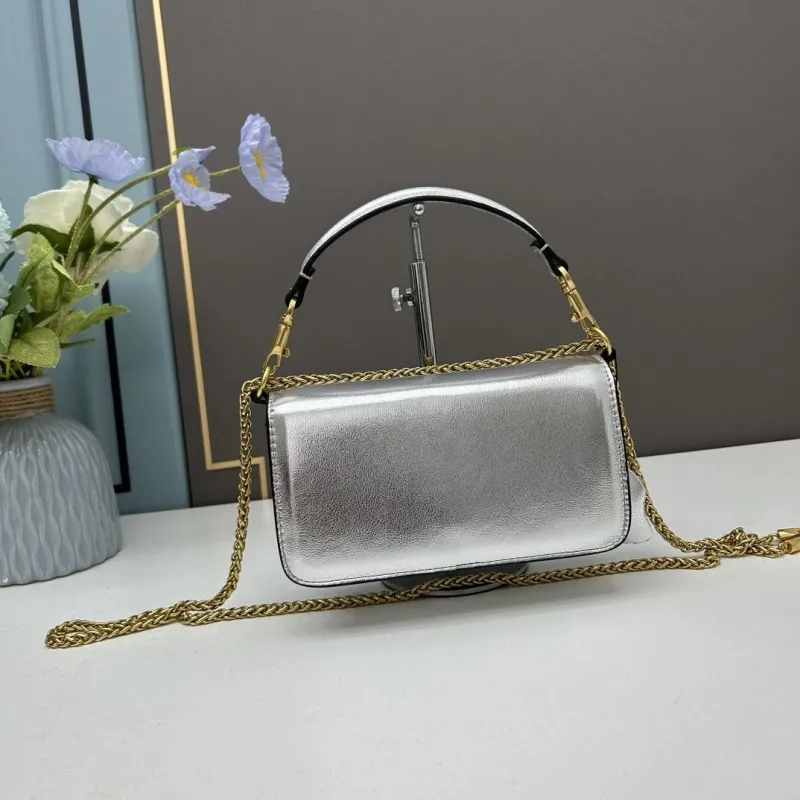 Valentino Small Silver Crossbody Satchel Bag - Image 3