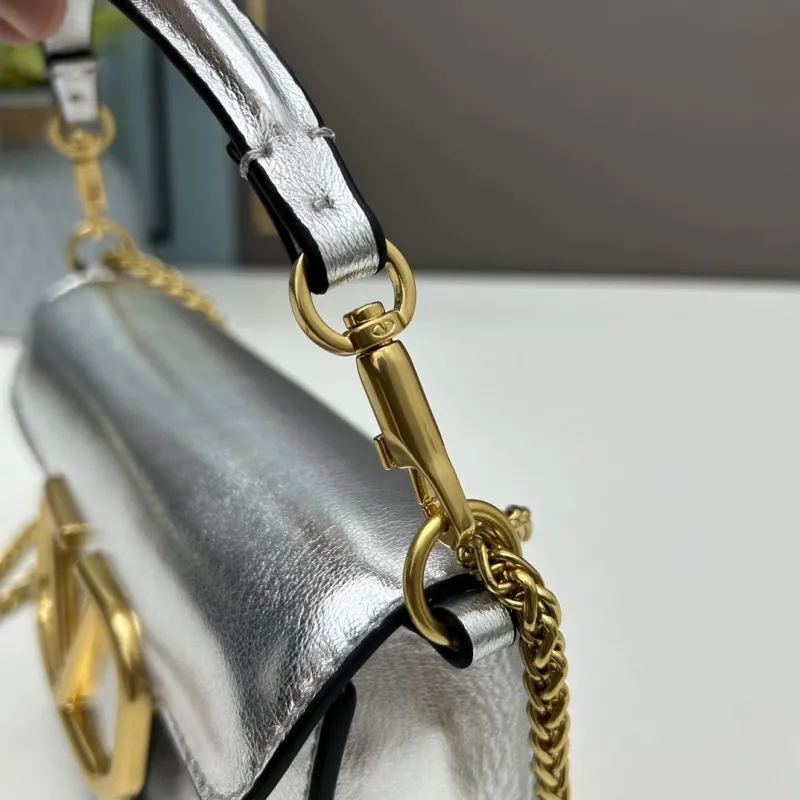 Valentino Small Silver Crossbody Satchel Bag - Image 6