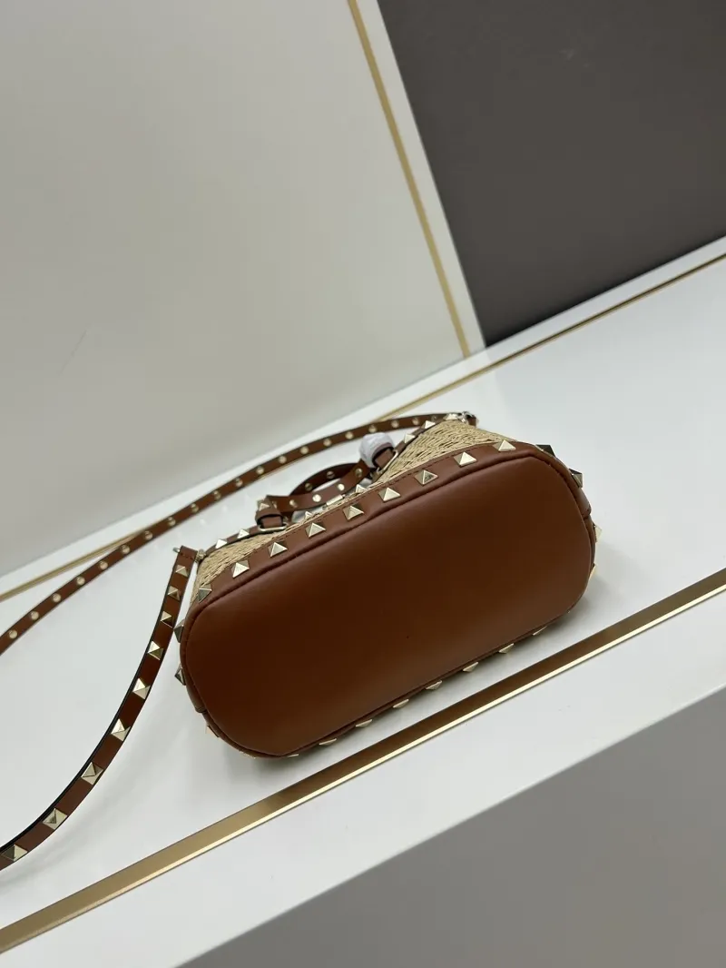 Valentino Woven Studded Satchel Bag 20250 Beige Brown - Image 5