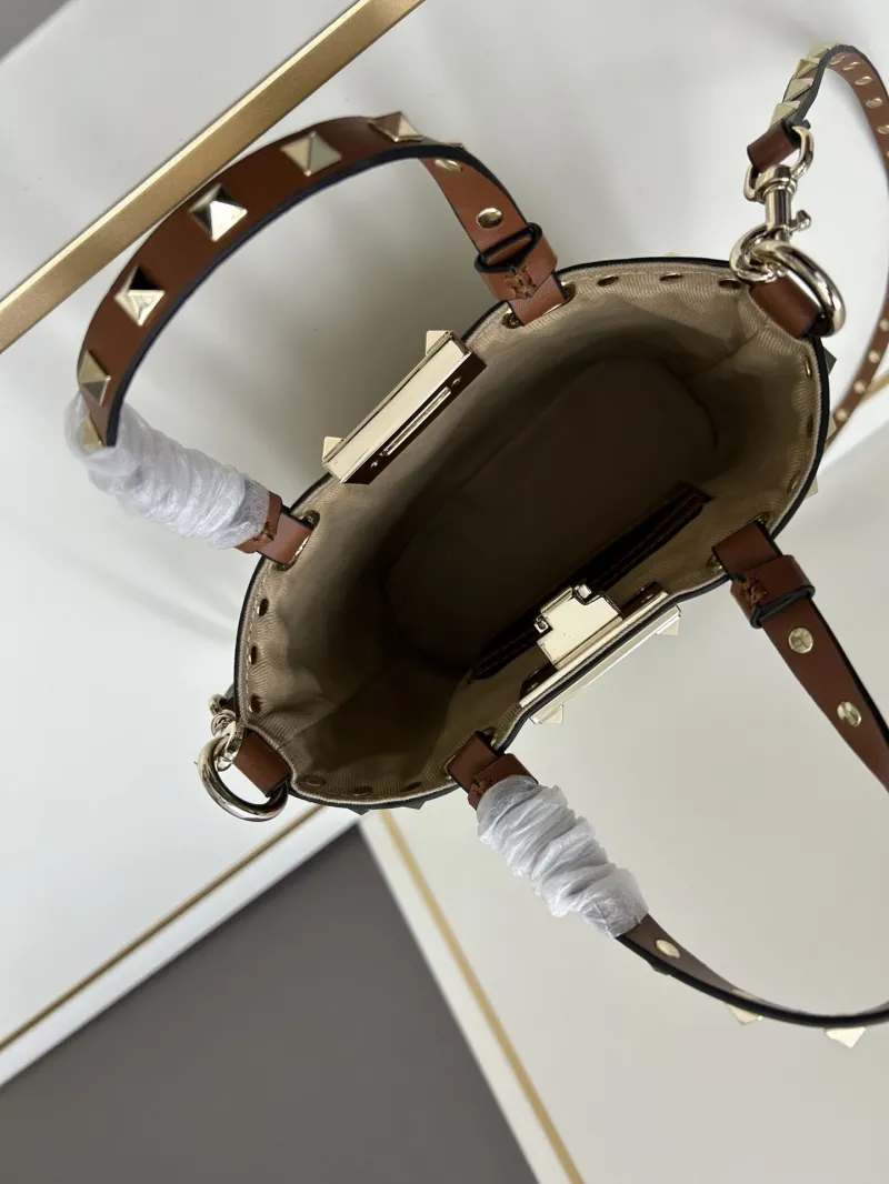 Valentino Woven Studded Satchel Bag 20250 Beige Brown - Image 7