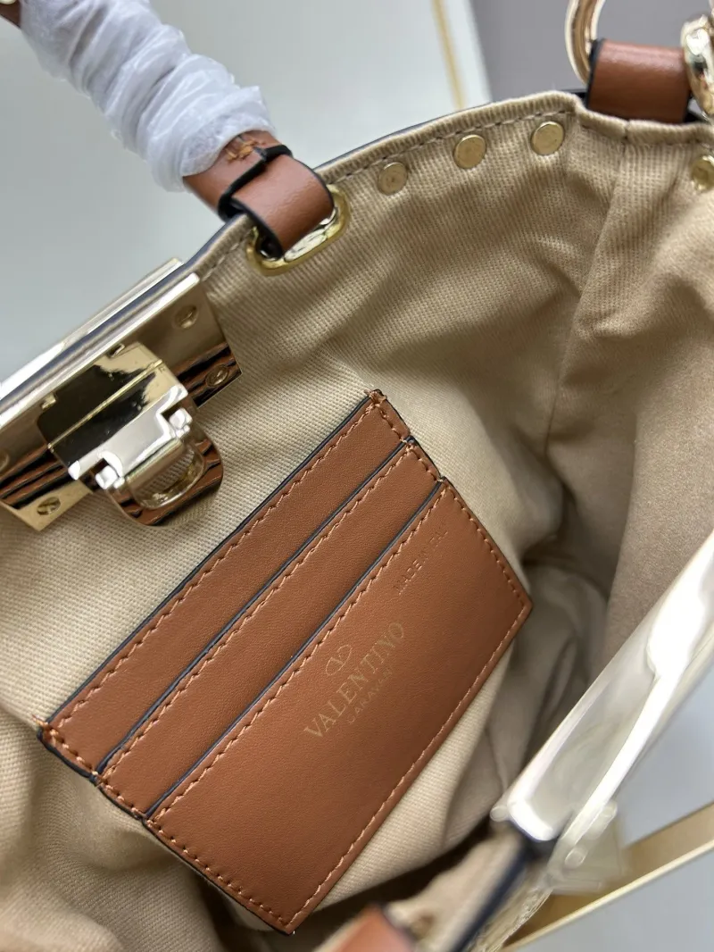 Valentino Woven Studded Satchel Bag 20250 Beige Brown - Image 8