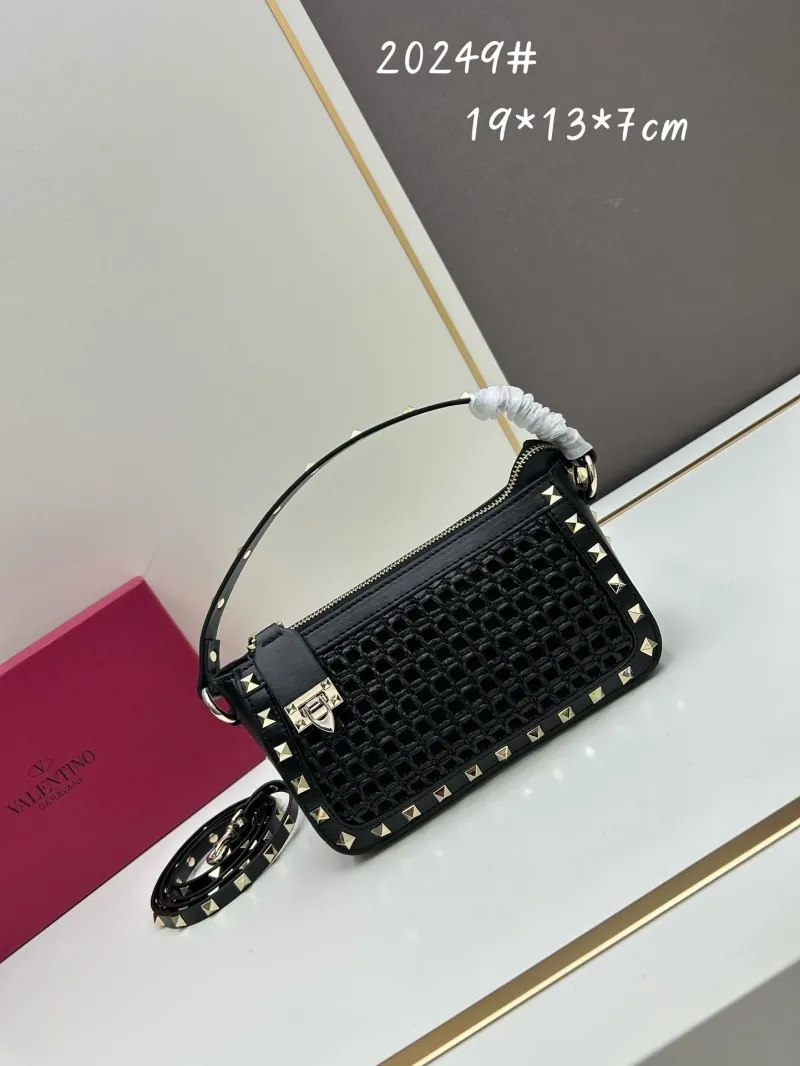 Valentino Black Studded Woven Satchel Bag 20249
