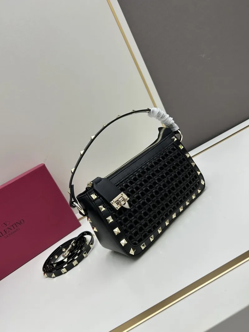 Alternative view of Valentino Black Studded Woven Satchel Bag 20249