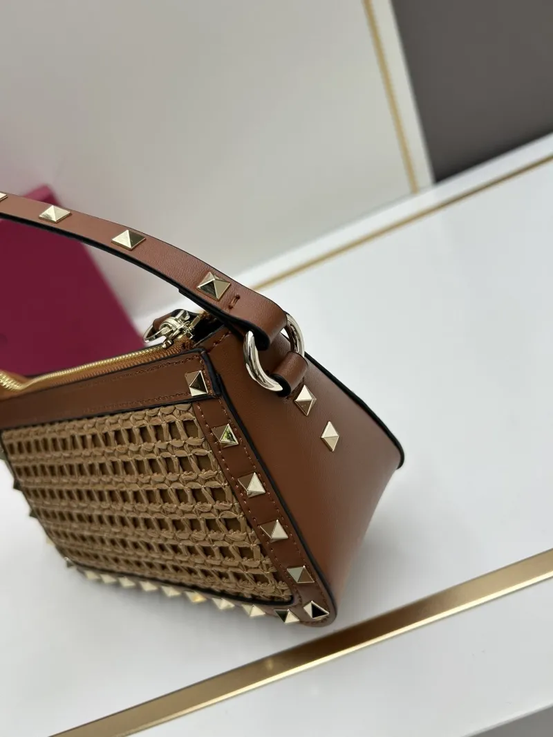 Valentino Brown Studded Woven Satchel Bag - Image 6