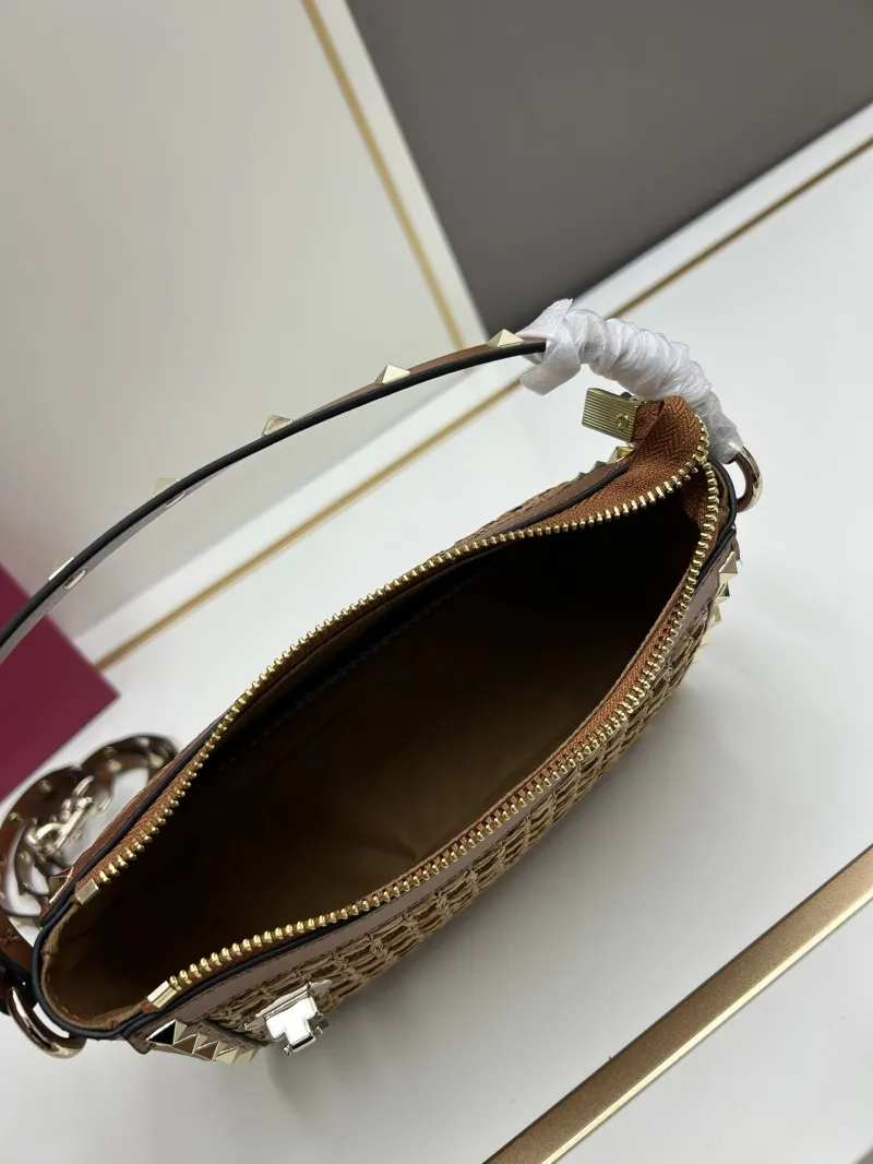 Valentino Brown Studded Woven Satchel Bag - Image 7