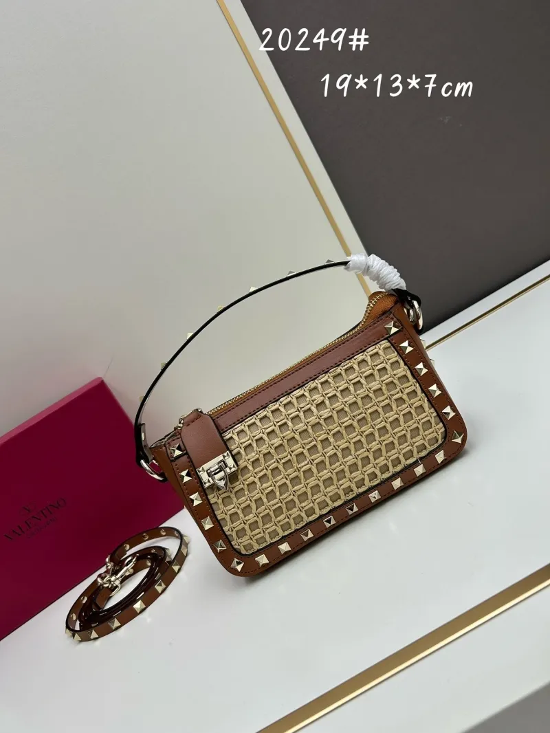 Valentino 20249 Brown Beige Woven Satchel Bag