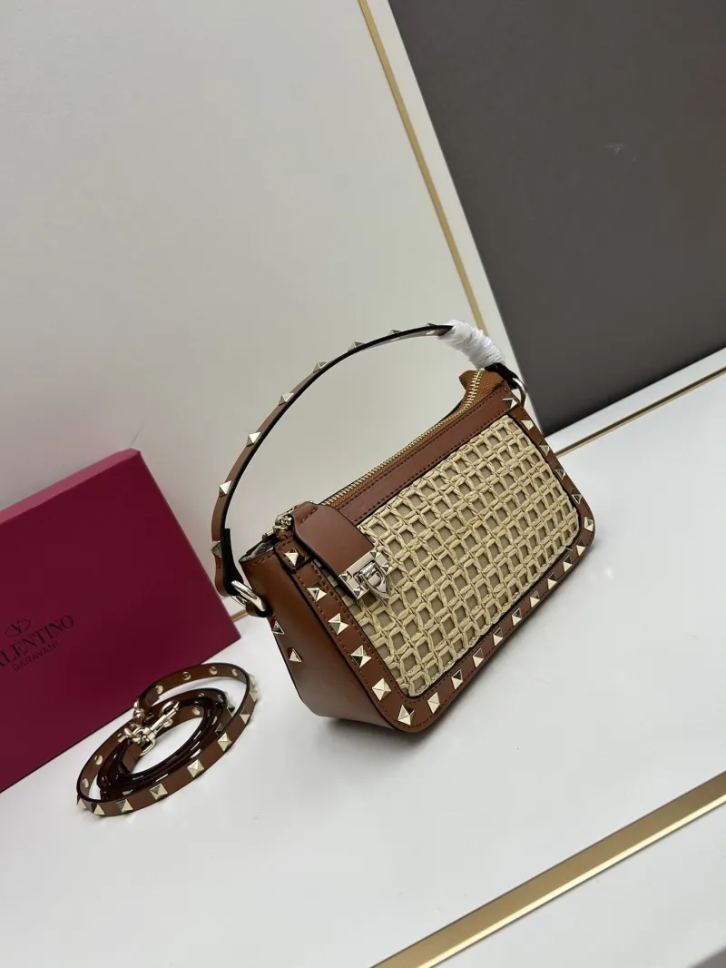 Alternative view of Valentino 20249 Brown Beige Woven Satchel Bag