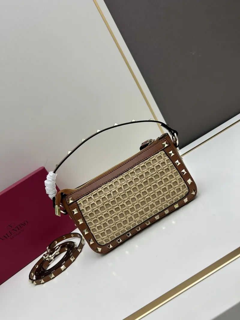Valentino 20249 Brown Beige Woven Satchel Bag - Image 3