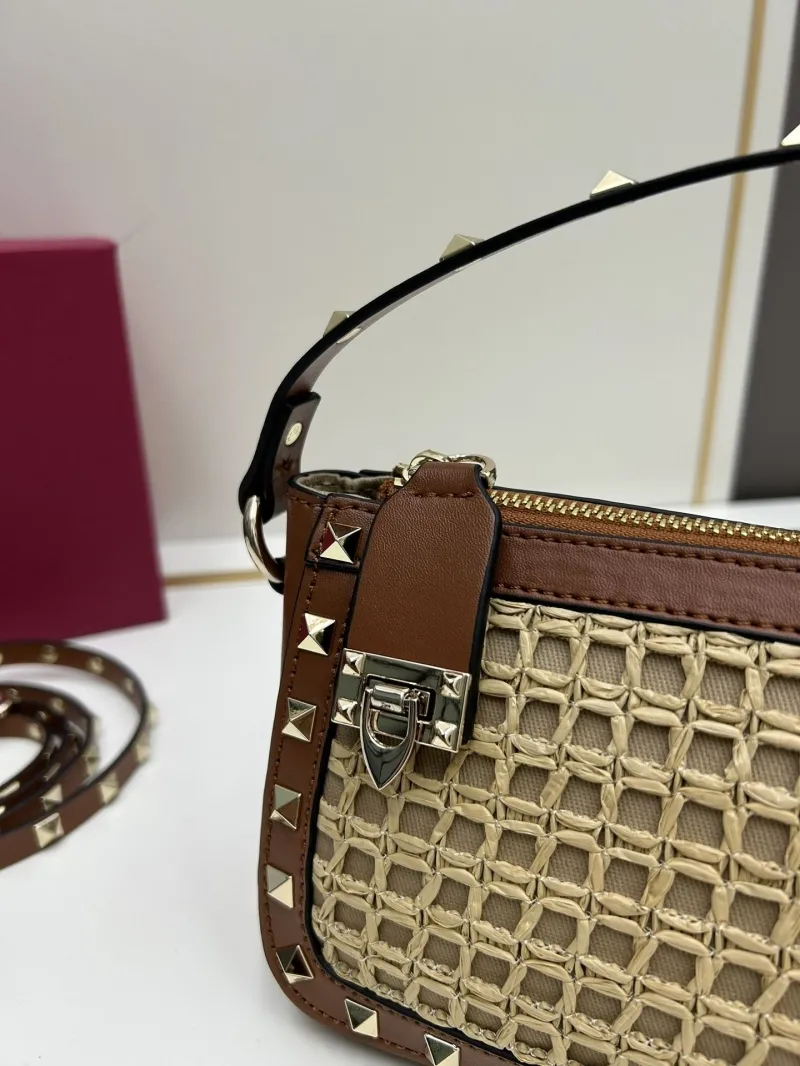 Valentino 20249 Brown Beige Woven Satchel Bag - Image 4