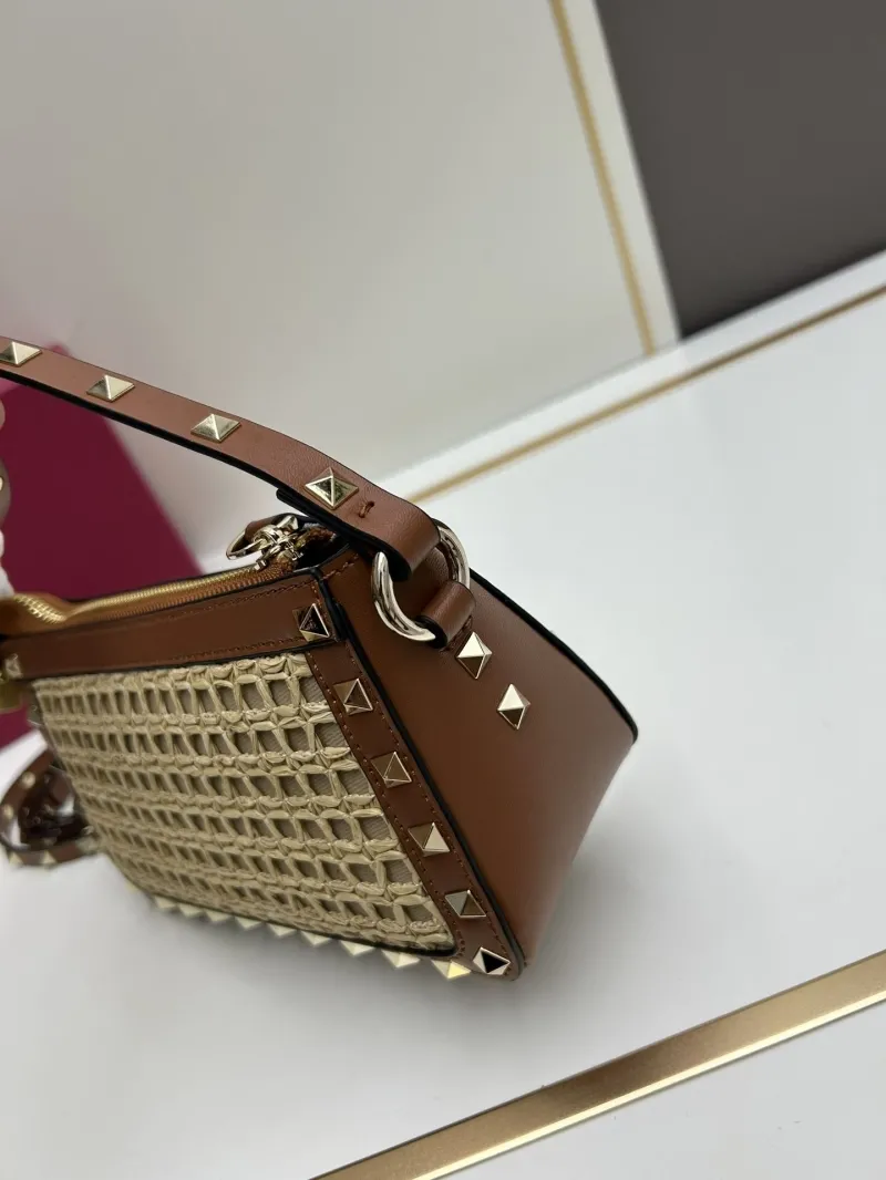 Valentino 20249 Brown Beige Woven Satchel Bag - Image 6