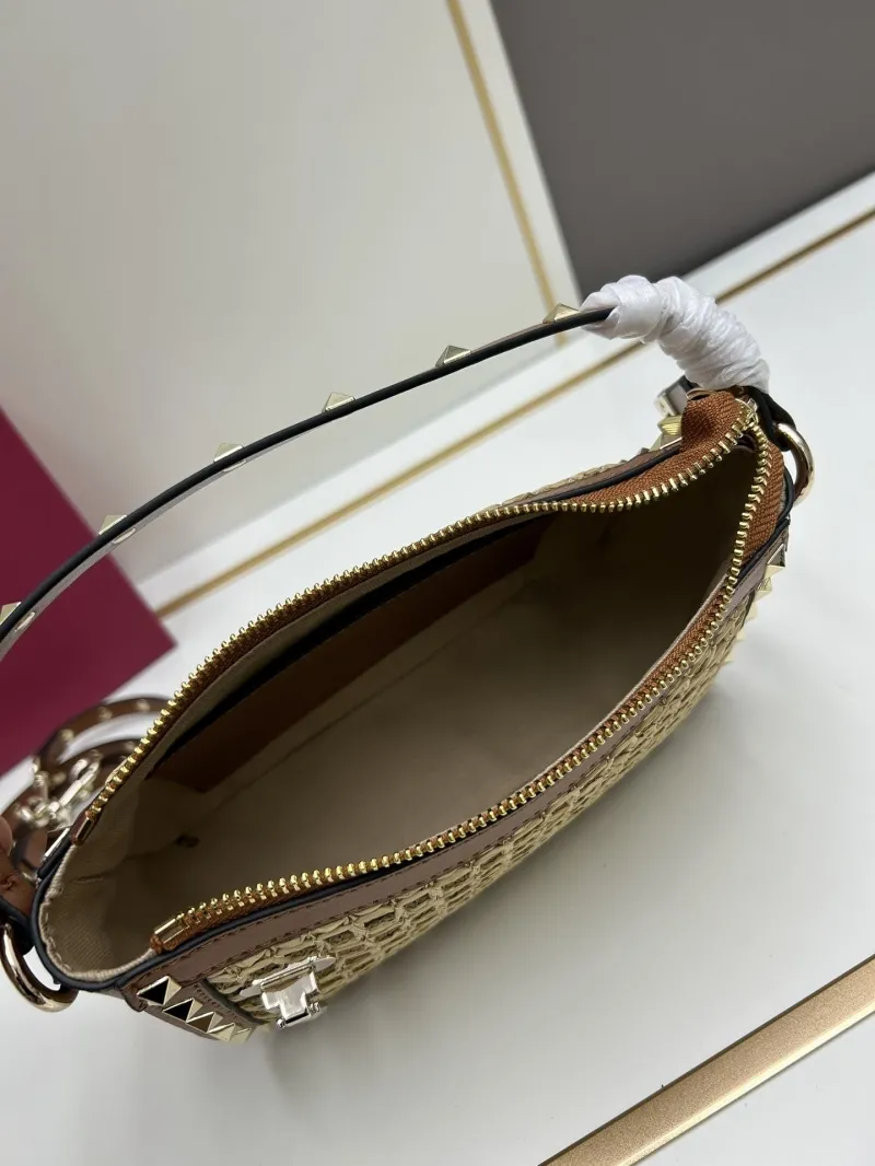 Valentino 20249 Brown Beige Woven Satchel Bag - Image 7