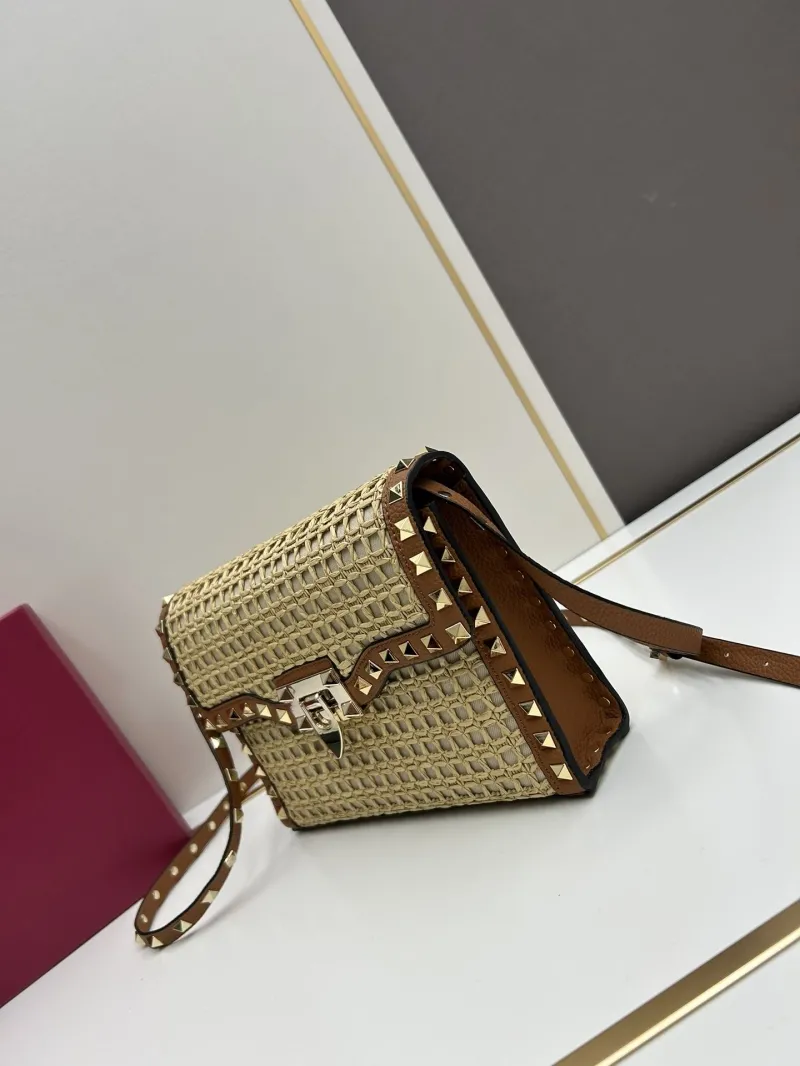 Valentino Beige Woven Rockstud Crossbody Satchel Bag 20248 - Image 3