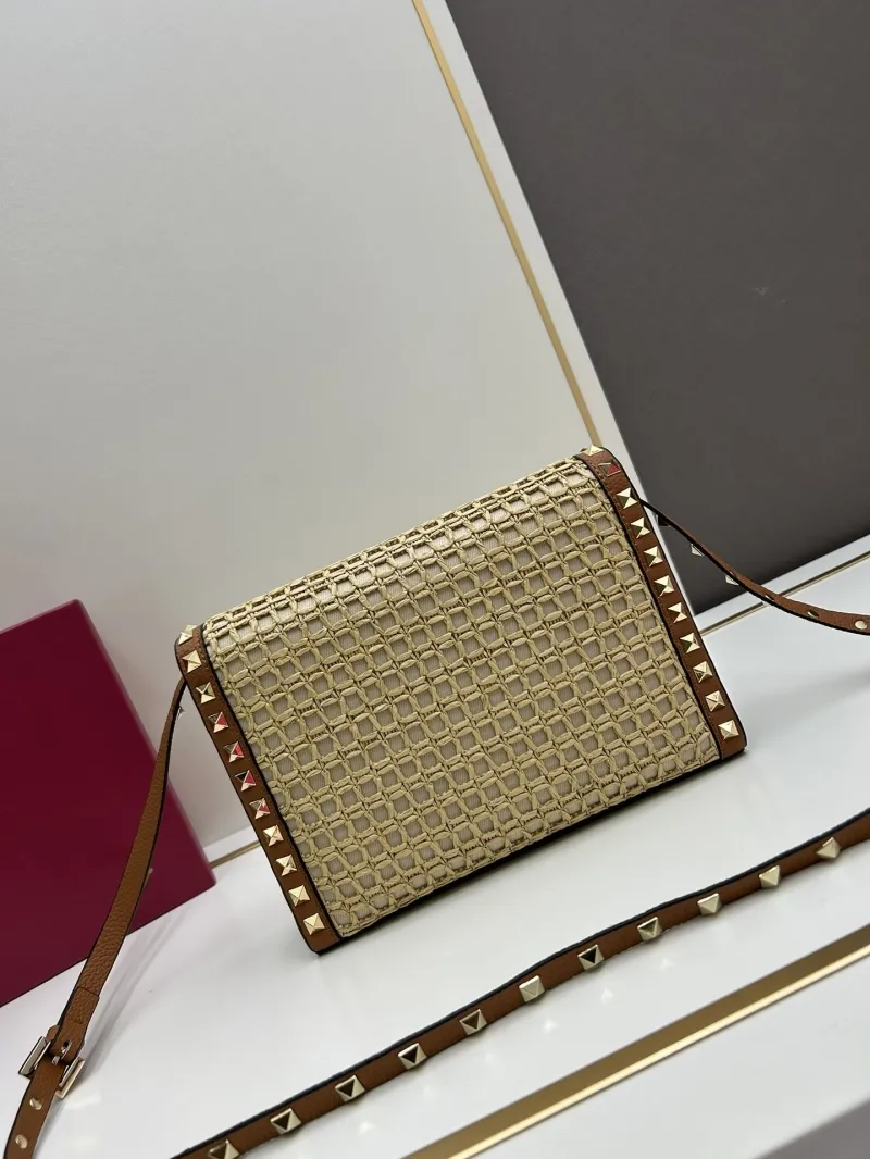 Valentino Beige Woven Rockstud Crossbody Satchel Bag 20248 - Image 4