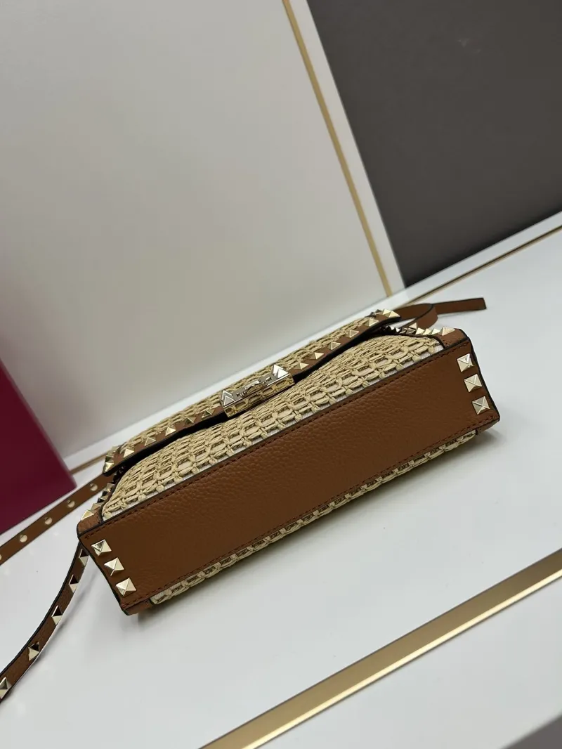 Valentino Beige Woven Rockstud Crossbody Satchel Bag 20248 - Image 6