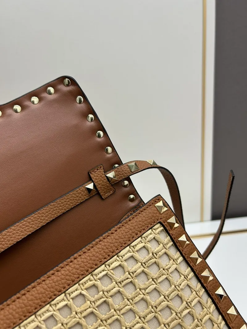 Valentino Beige Woven Rockstud Crossbody Satchel Bag 20248 - Image 7