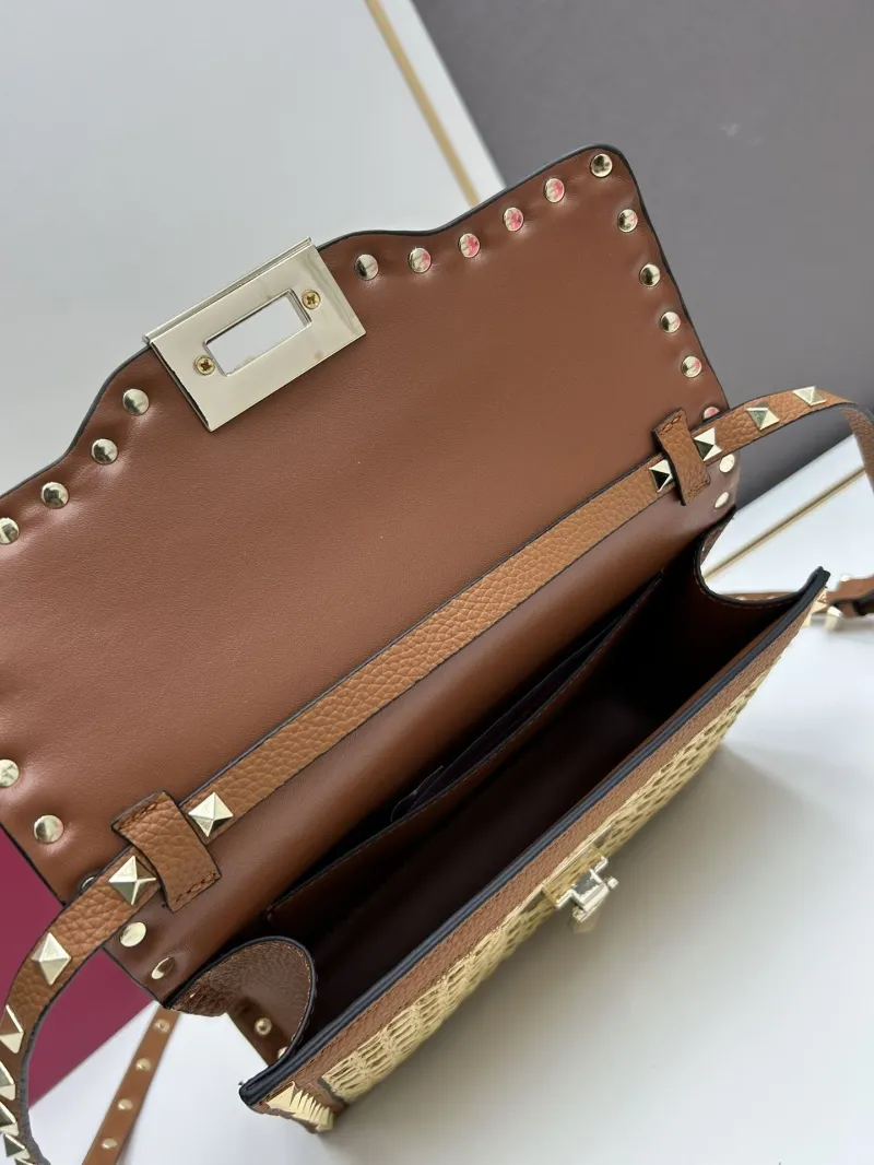 Valentino Beige Woven Rockstud Crossbody Satchel Bag 20248 - Image 8