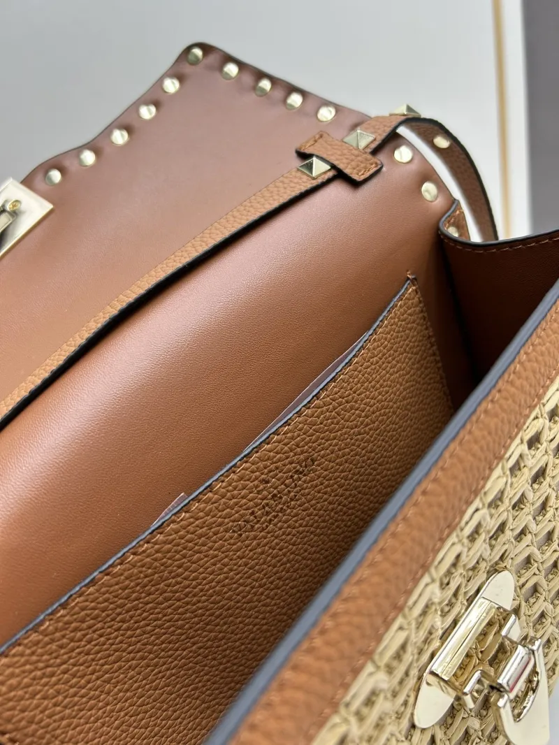 Valentino Beige Woven Rockstud Crossbody Satchel Bag 20248 - Image 9