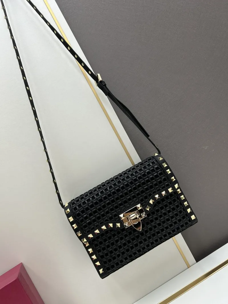 Valentino 20248 Black Studded Crossbody Satchel Bag