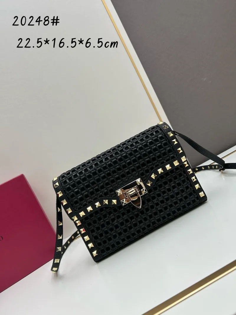 Alternative view of Valentino 20248 Black Studded Crossbody Satchel Bag