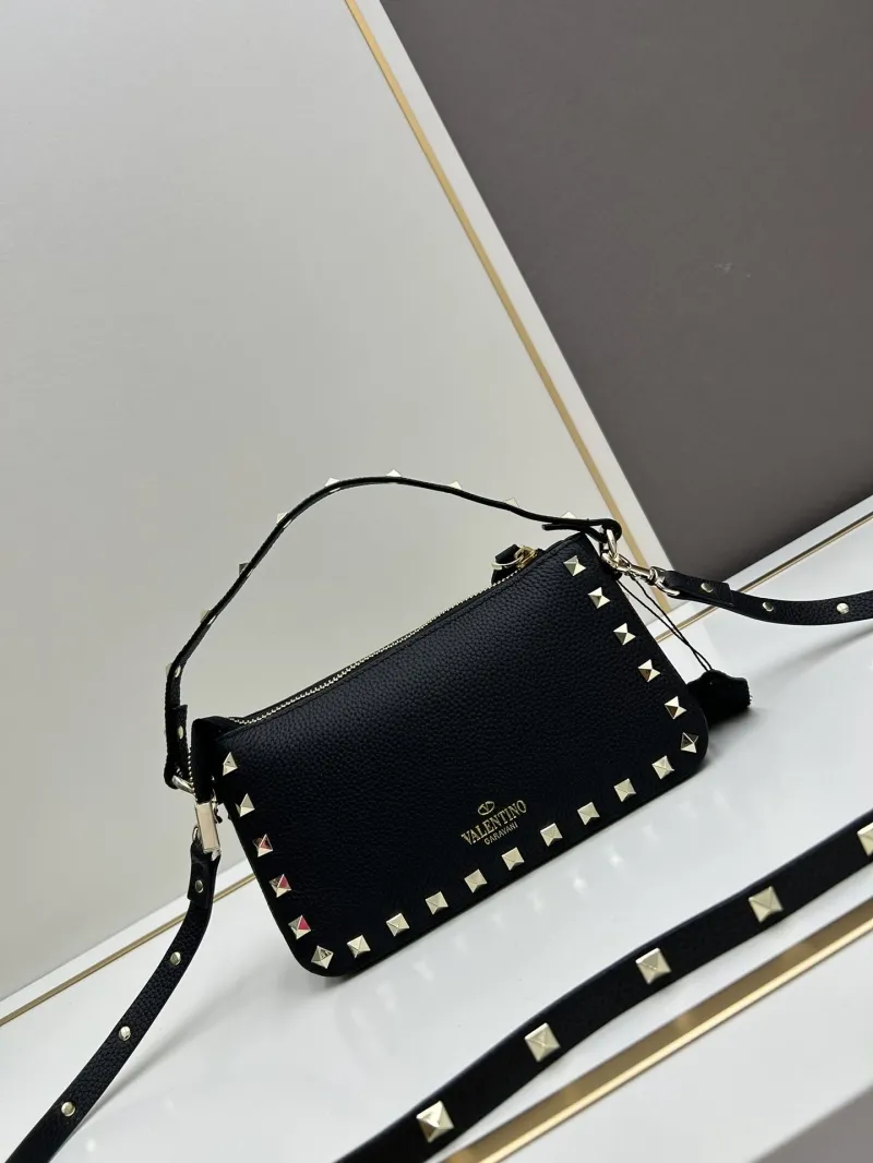Valentino Black Studded Leather Crossbody Satchel Bag 533 - Image 3