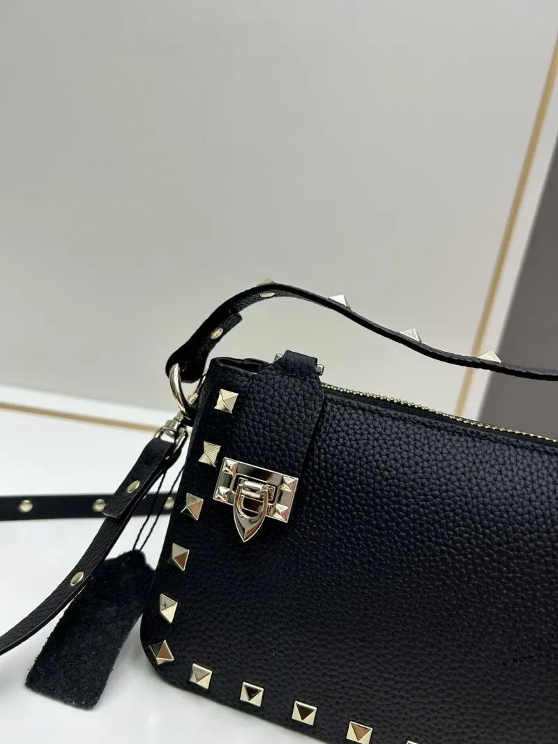 Valentino Black Studded Leather Crossbody Satchel Bag 533 - Image 4
