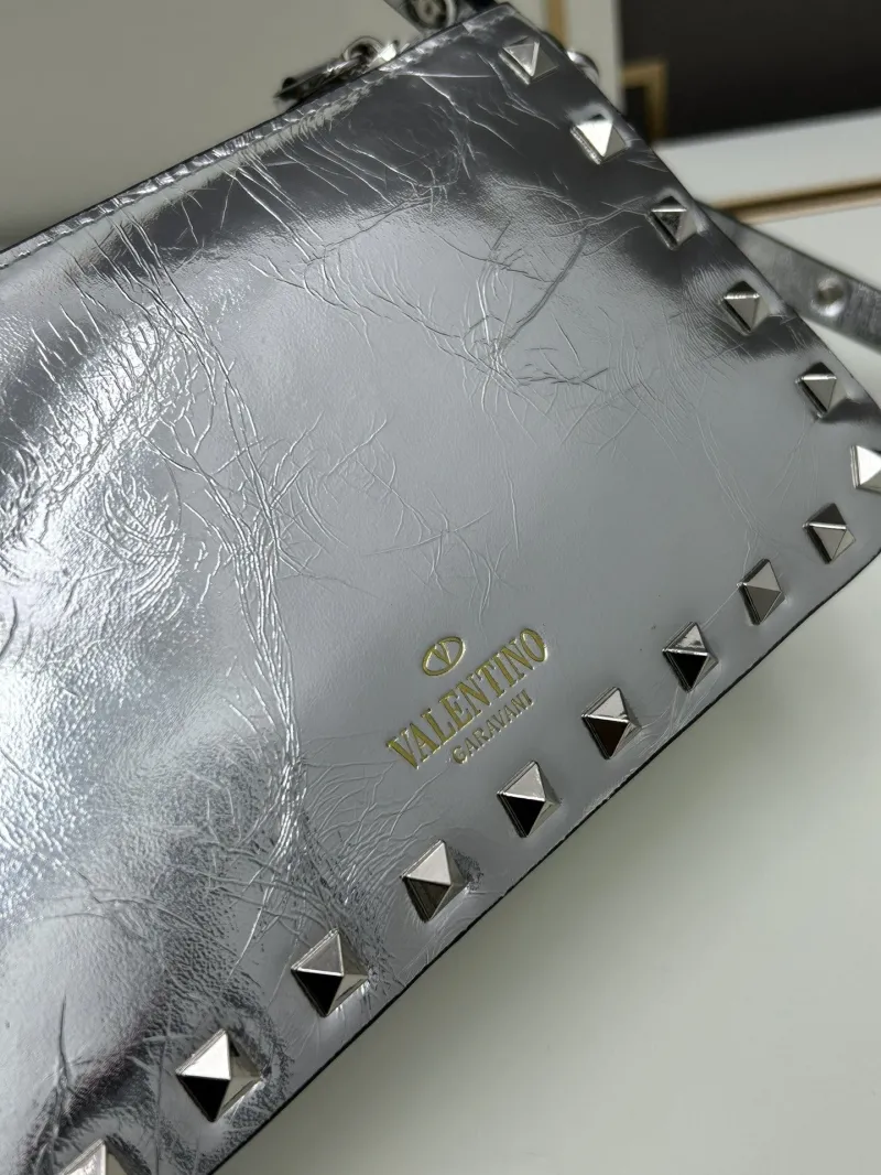 Valentino Silver Studded Satchel Bag 534 - Image 4
