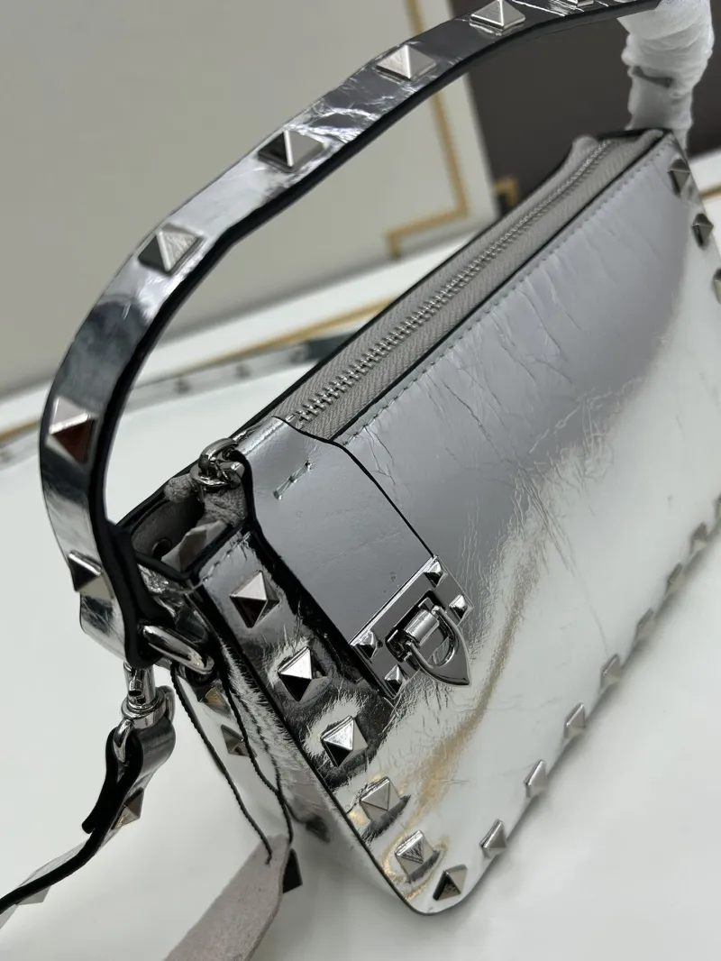 Valentino Silver Studded Satchel Bag 534 - Image 6