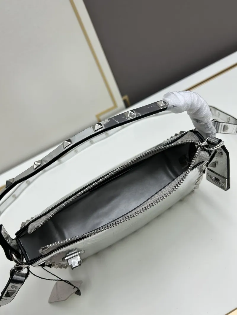Valentino Silver Studded Satchel Bag 534 - Image 7