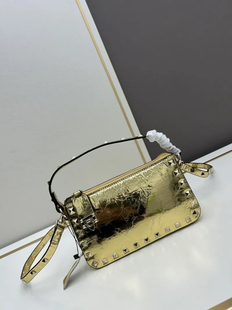 Valentino Gold Studded Satchel Crossbody Bag