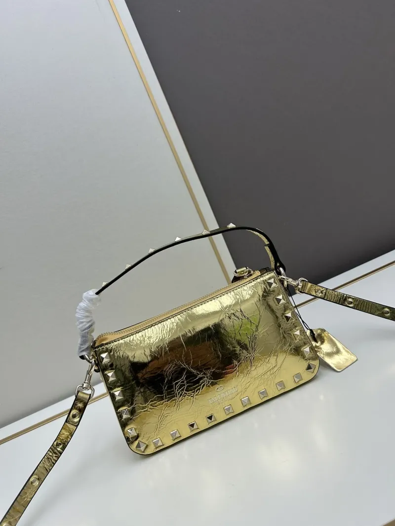 Valentino Gold Studded Satchel Crossbody Bag - Image 3