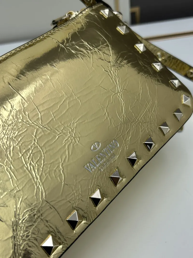 Valentino Gold Studded Satchel Crossbody Bag - Image 4