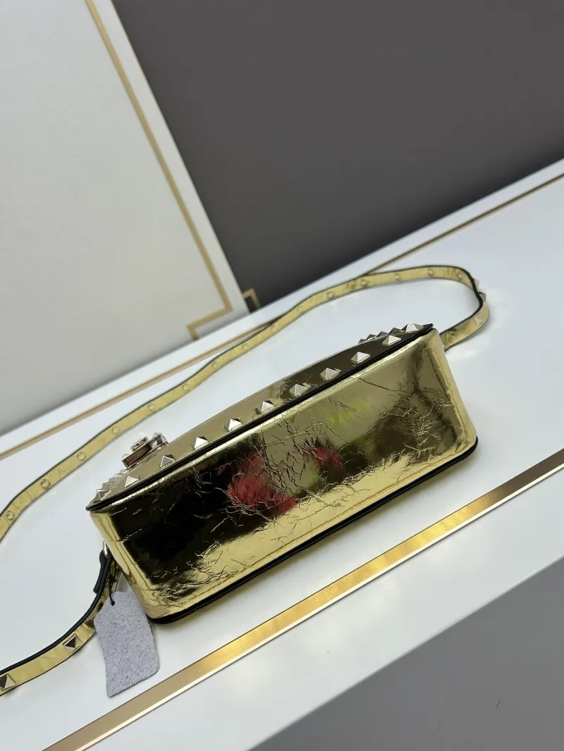 Valentino Gold Studded Satchel Crossbody Bag - Image 6