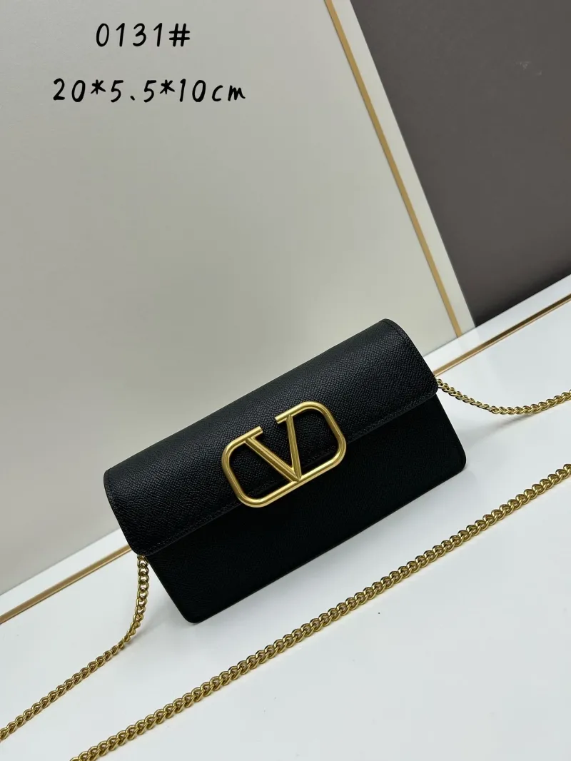 Valentino Black V Logo Chain Crossbody Bag 0131