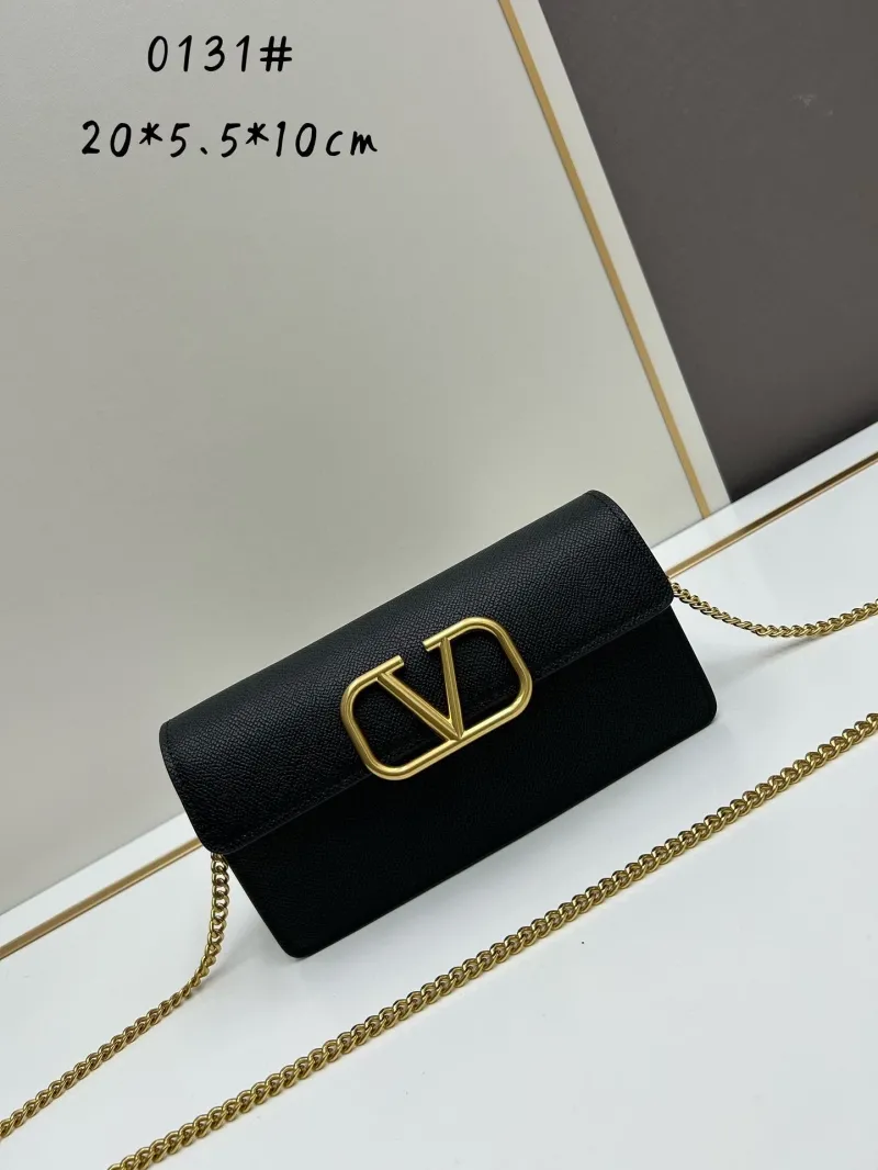 Valentino 0131 Black Leather Chain Crossbody Satchel Bag - Image 6