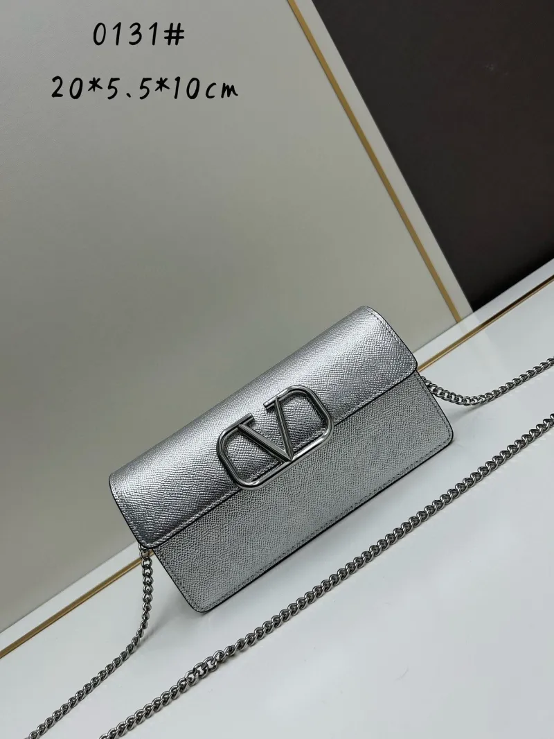 Valentino 0131 Black Leather Chain Crossbody Satchel Bag - Image 7
