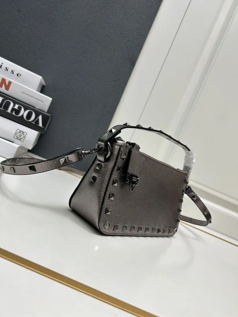 Alternative view of Valentino 9881 Metallic Gray Studded Satchel Bag