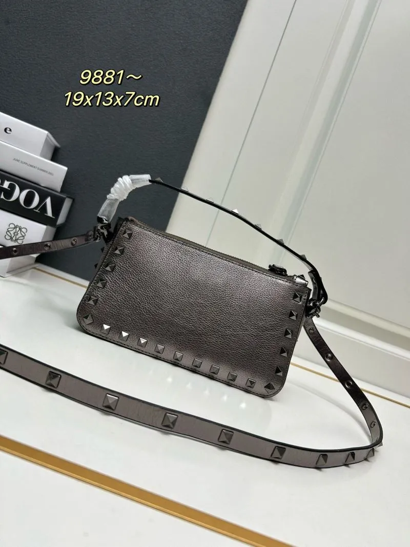 Valentino 9881 Metallic Gray Studded Satchel Bag - Image 3