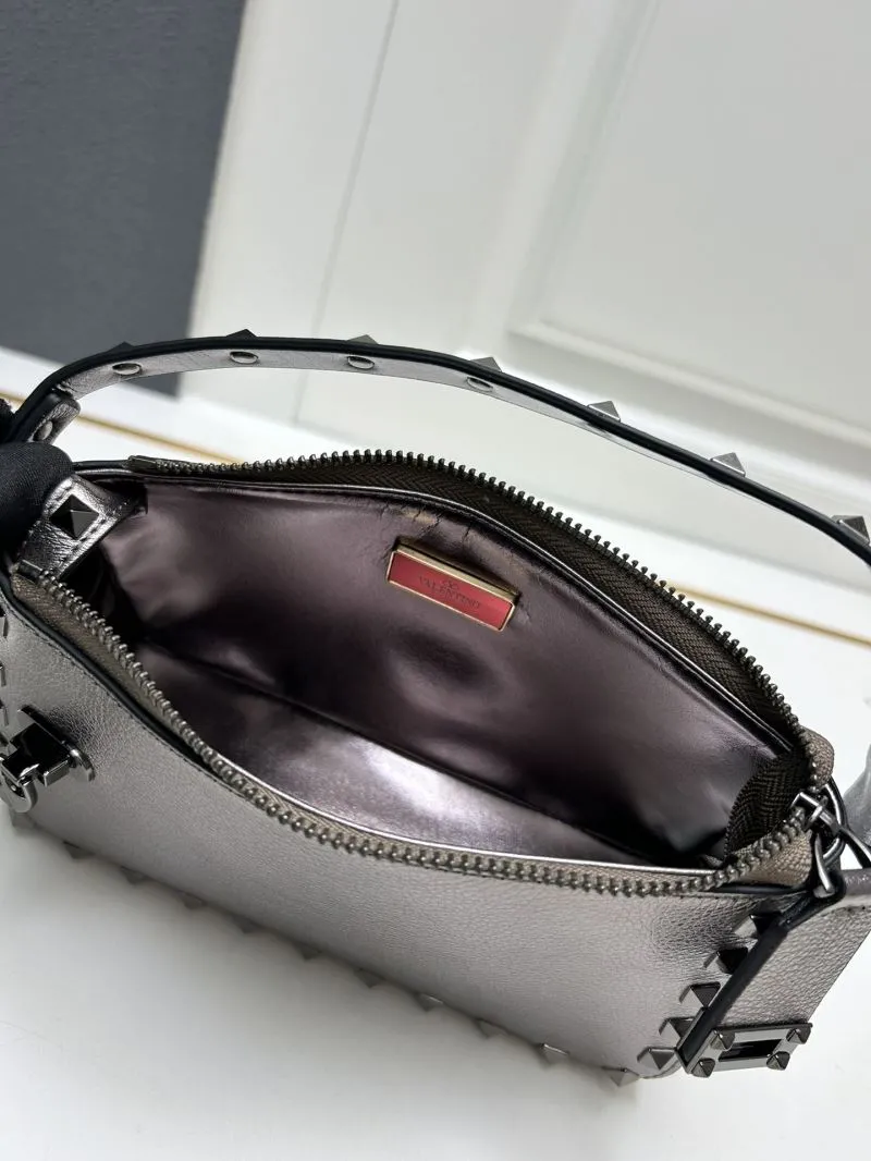 Valentino 9881 Metallic Gray Studded Satchel Bag - Image 8