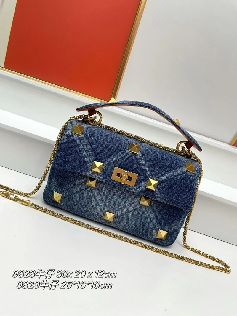 Valentino Blue Denim Studded Satchel Bag