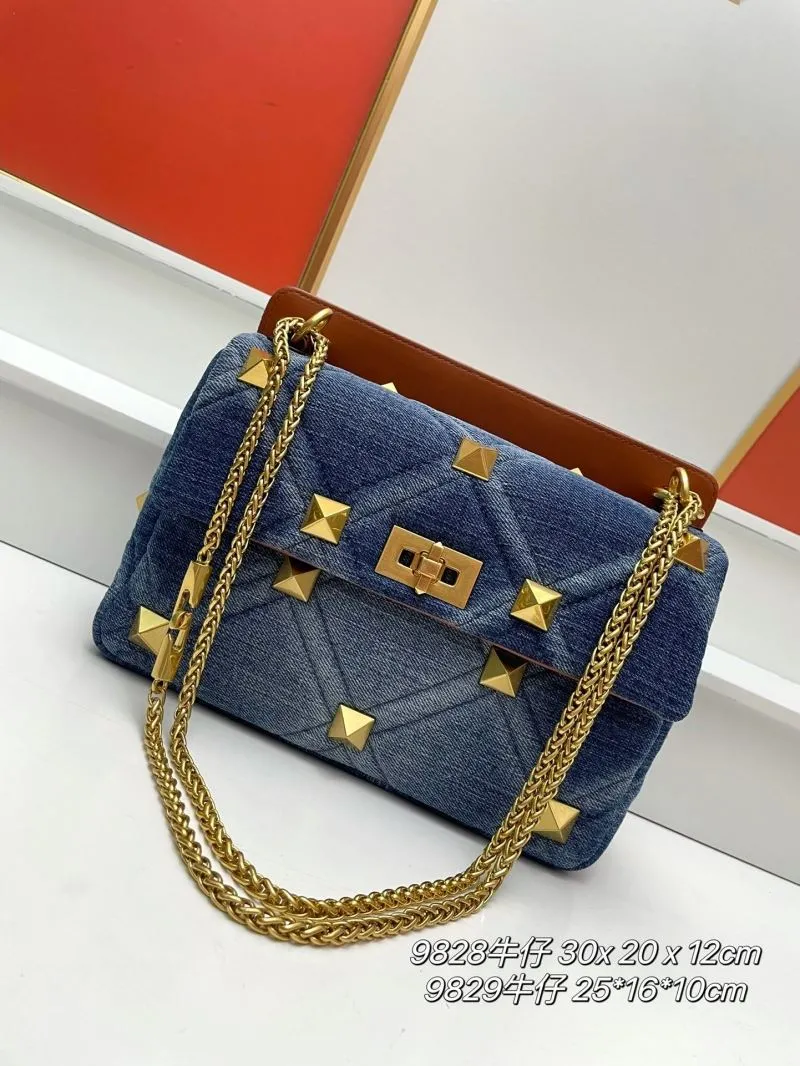 Valentino Blue Denim Studded Satchel Bag - Image 3