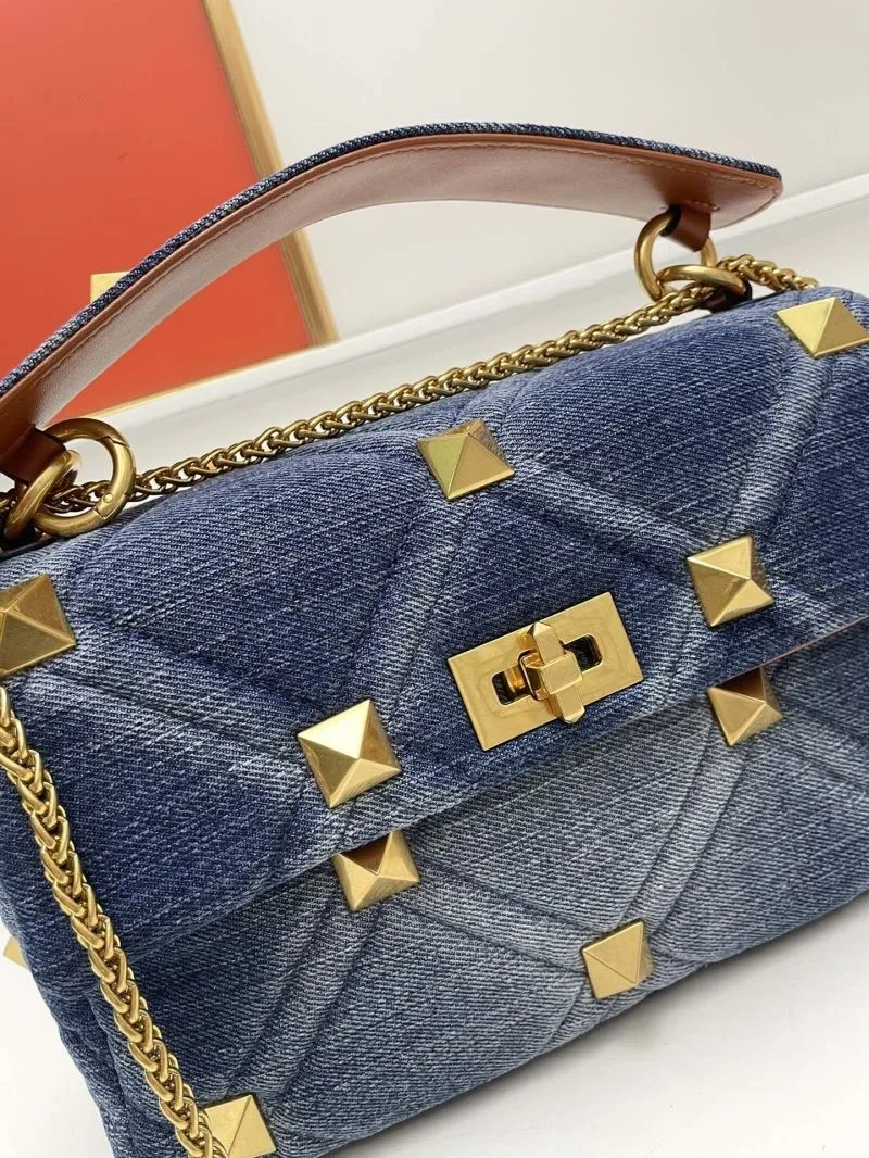 Valentino Blue Denim Studded Satchel Bag - Image 4