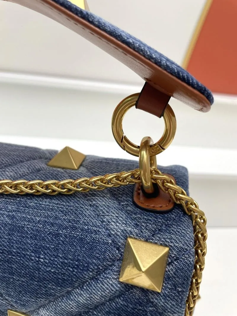 Valentino Blue Denim Studded Satchel Bag - Image 6