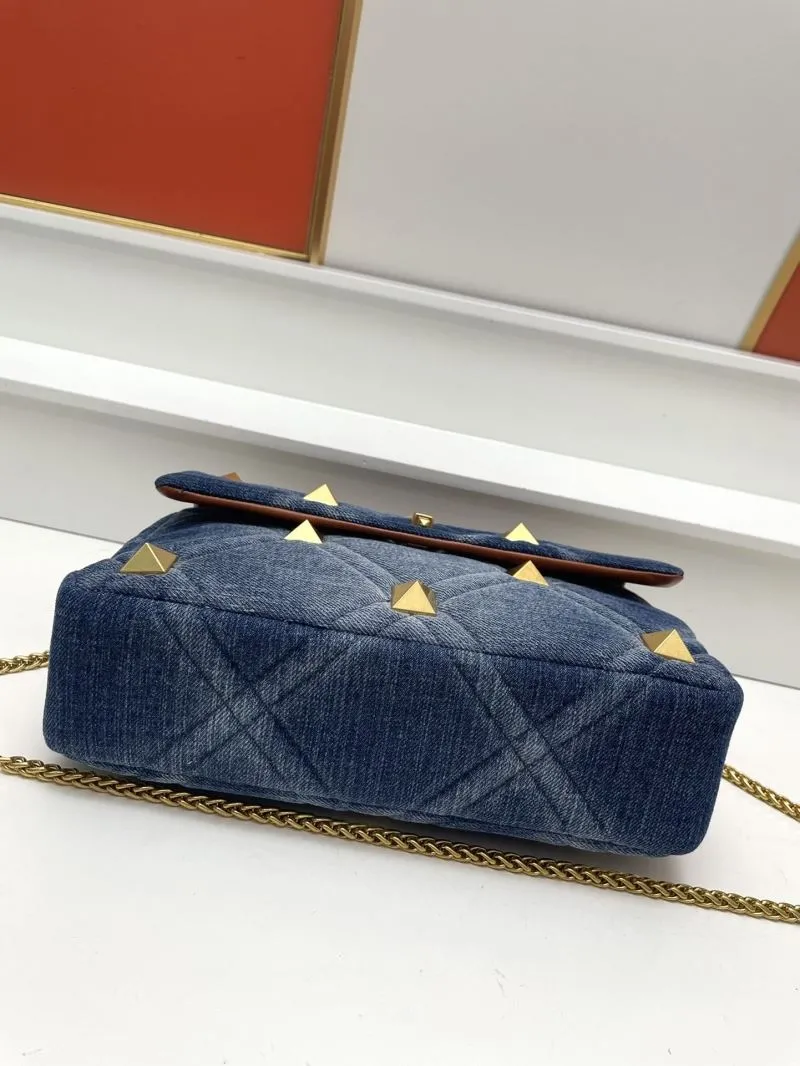 Valentino Blue Denim Studded Satchel Bag - Image 7